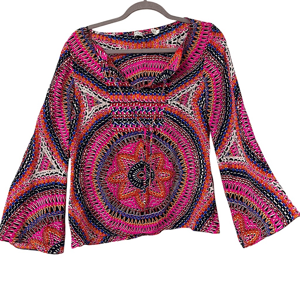 100% SILK Alice & Trixie by Angela George Abstract Bell Sleeve  Women’s Sz Med